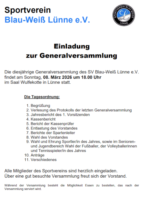Einladung zur Generalversammlung 2026